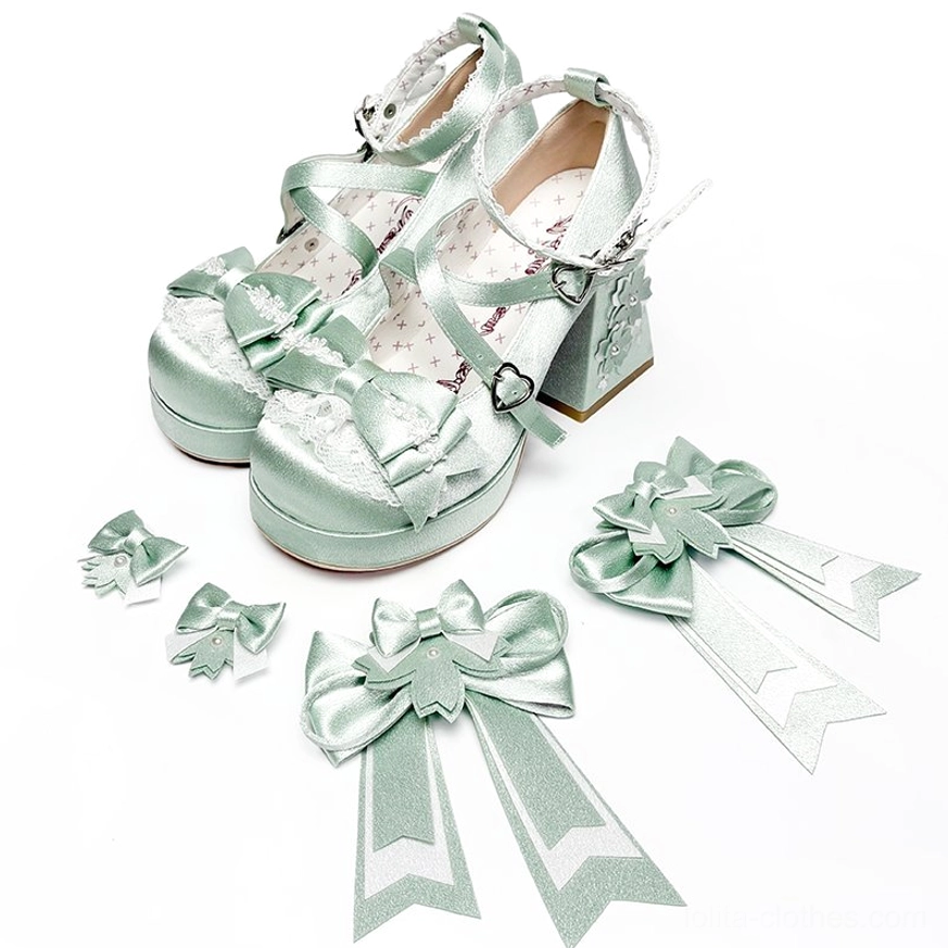Green sweet lolita chunky platform heel shoes pastel colorway versatile design for multiple lolita coordinate combinations and themes