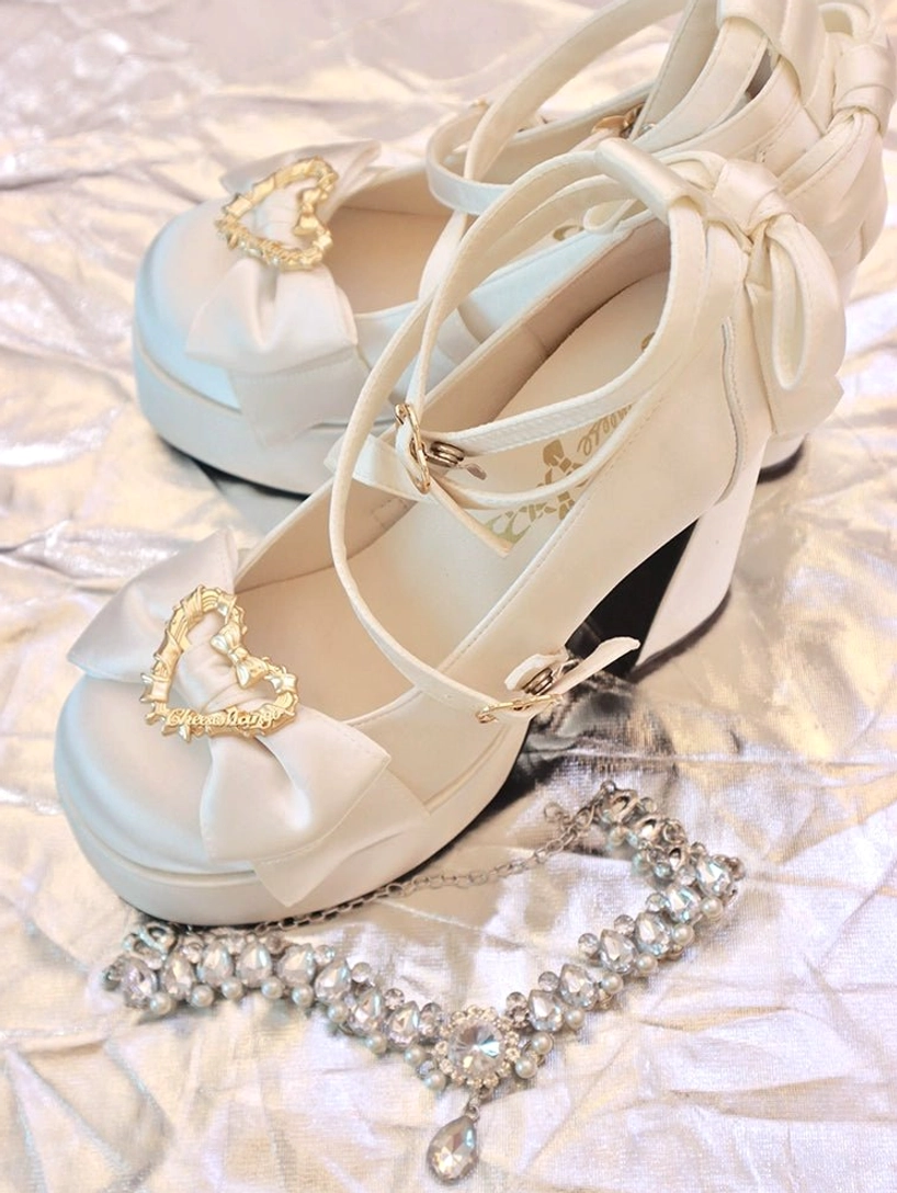 Green Sweet Lolita Mary Jane heart bow platform heels product shot showing color detail and overall shoe structure