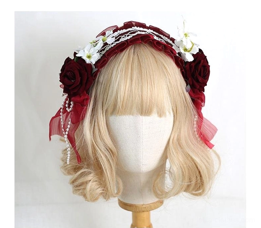 Grey lolita floral lace headband with retaining clip demonstrating sophisticated classic lolita aesthetic