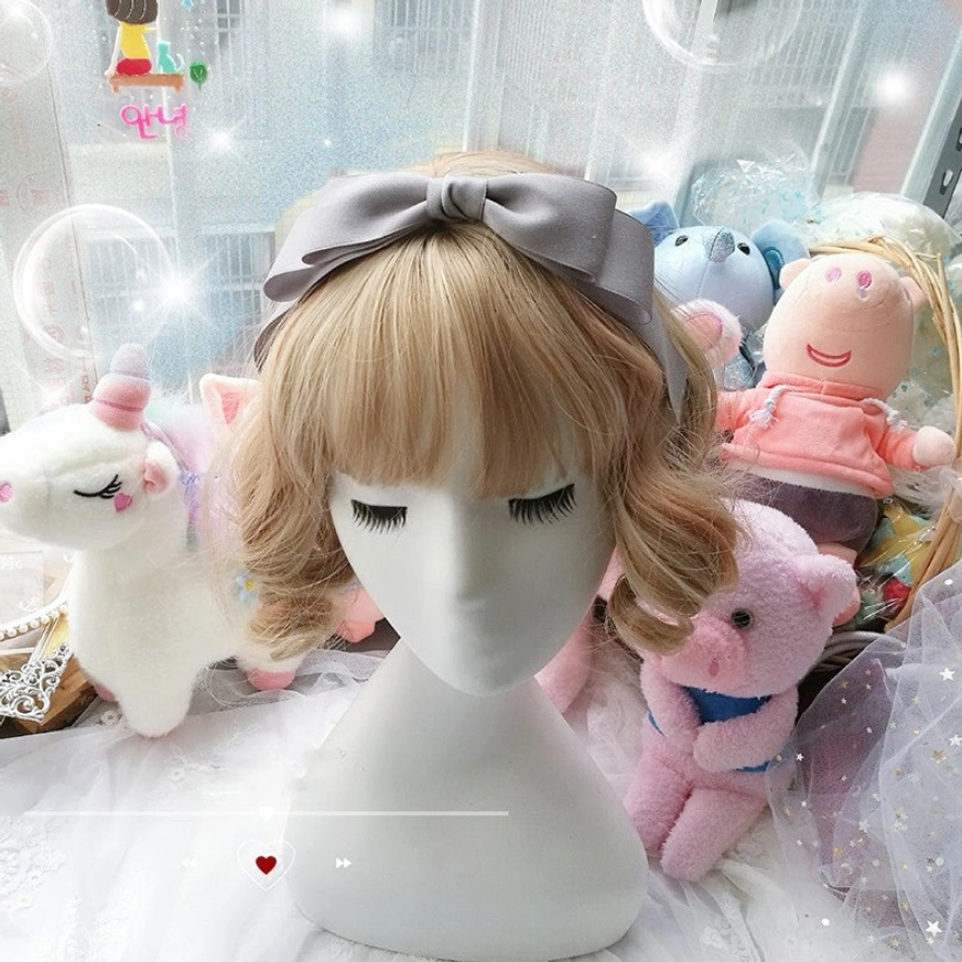 Grey sweet lolita hair bow clip KC matte satin fabric neat tidy bow shape frontal display