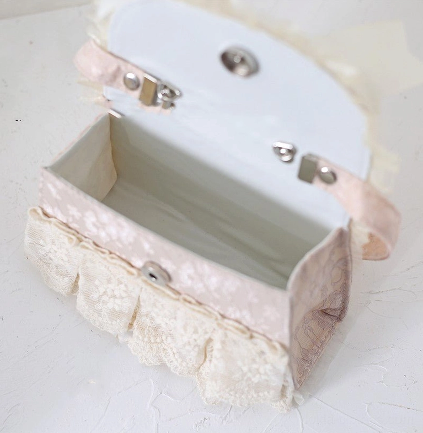 Ivory and pink handmade lolita daisy handbag complete accessory view showing overall silhouette and construction details