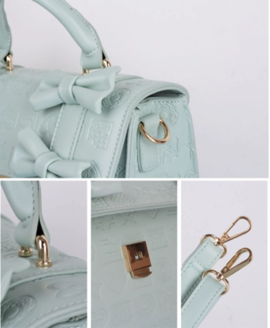 Heart embossed chocolate Lolita bow handbag detailed product view for sweet Lolita accessories