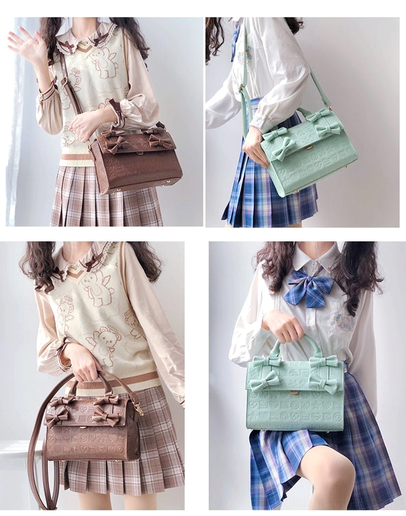 Heart embossed chocolate Lolita bow handbag elegant sweet Lolita styling product view