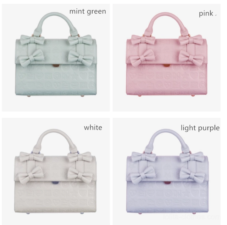 Heart embossed chocolate Lolita bow handbag pastel color selection in mint green pink white and purple