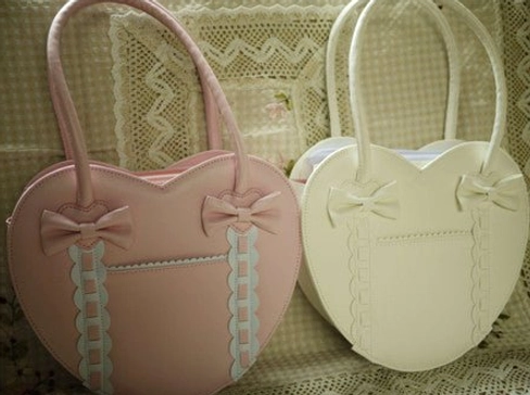 Heart-shaped Lolita tote bag with coordinate styling vintage Lolita outfit photography accessory