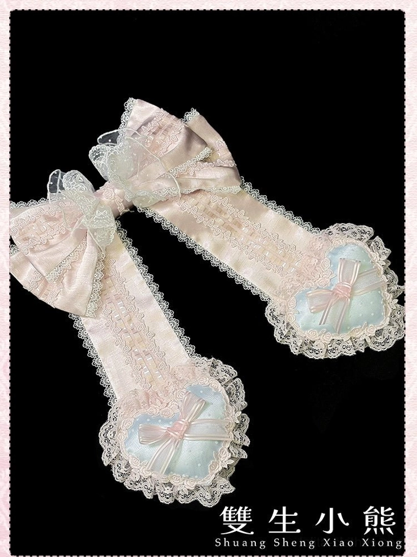 Blue and pink trailing sweet lolita waist adornment side button secured center pin attachment