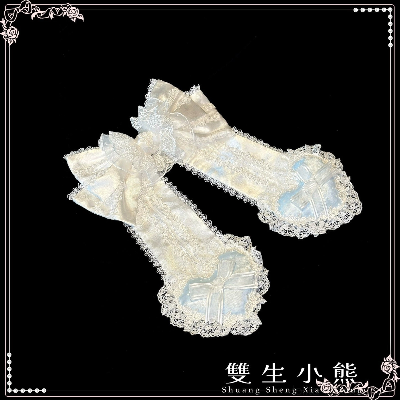 Blue and white bonnet trailing sweet lolita bnt accessory flowing tulle veil polka-dot design