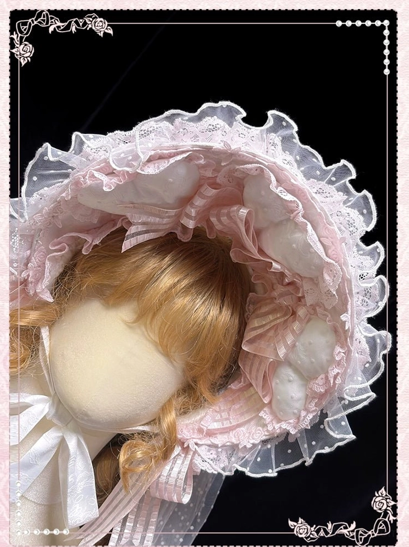 Sweet lolita bonnet inner clips adjustable fit various head sizes secure comfortable wear
