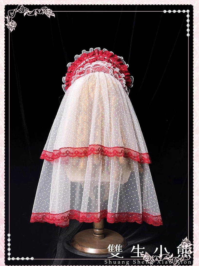 Sweet lolita bonnet ruffled lace border multi-layer construction premium material quality