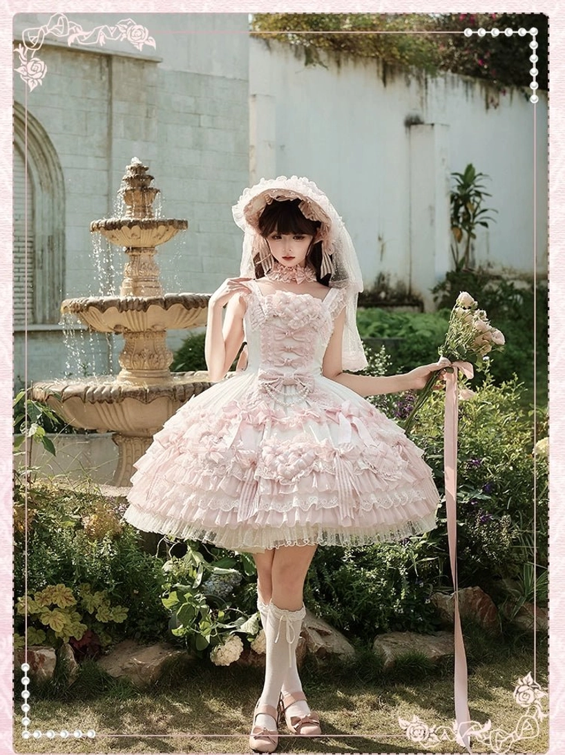 Heart of love sweet lolita full accessory set three pieces bonnet trailing choker collection