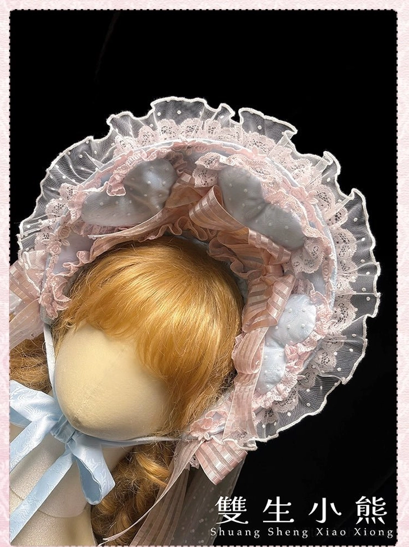 Heart of love sweet lolita accessories three piece set bonnet trailing choker packaging display
