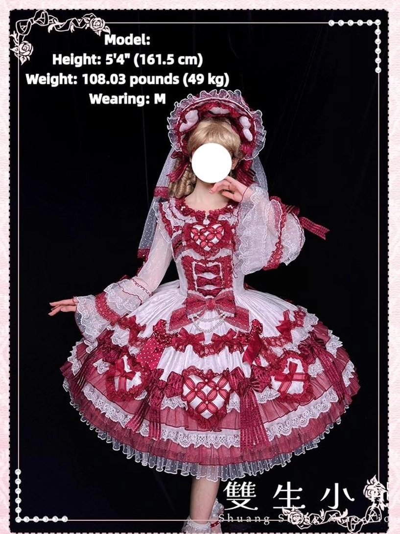 Heart of love sweet lolita wedding JSK dress detachable heart brooch chest centerpiece romantic bridal accessory