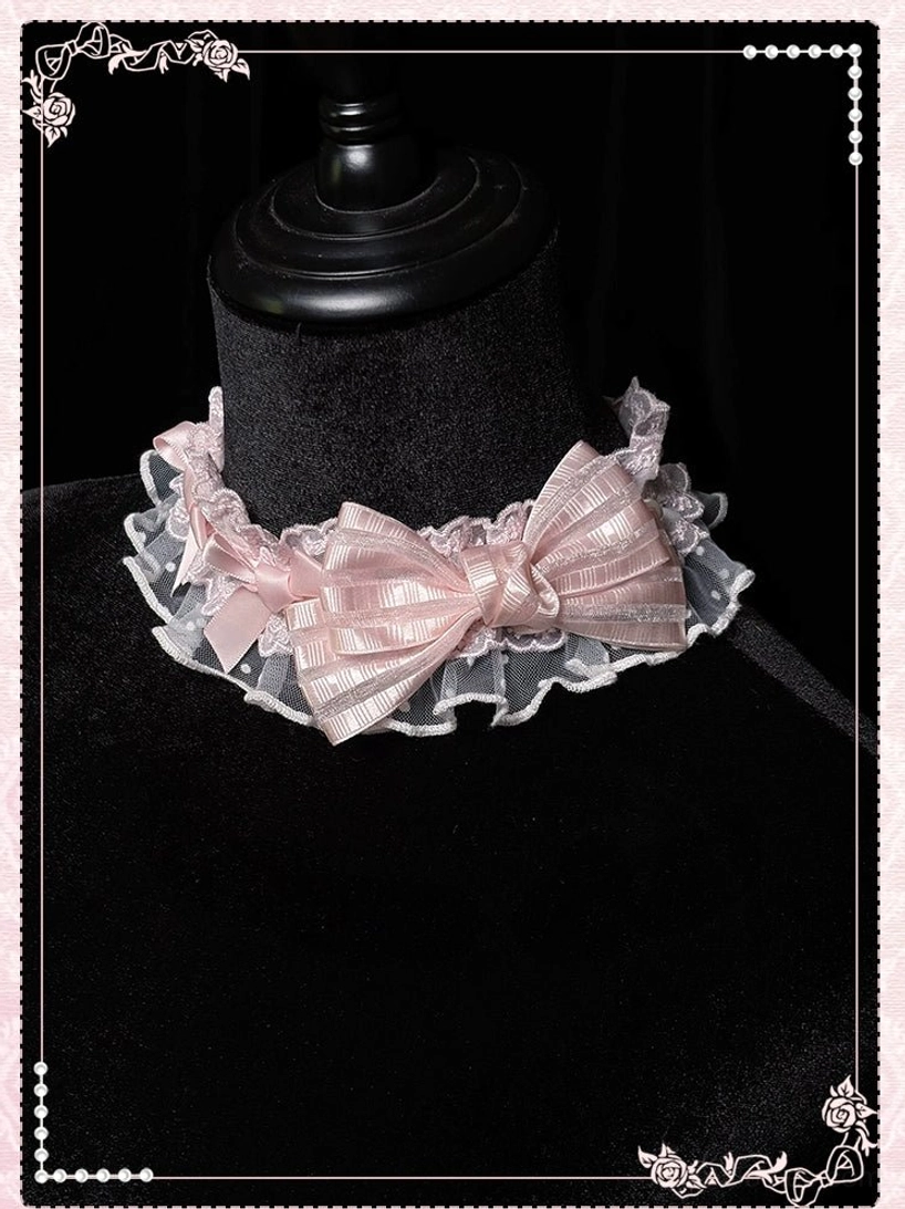 White and pink sweet lolita choker neck piece adjustable fit romantic pastel color palette