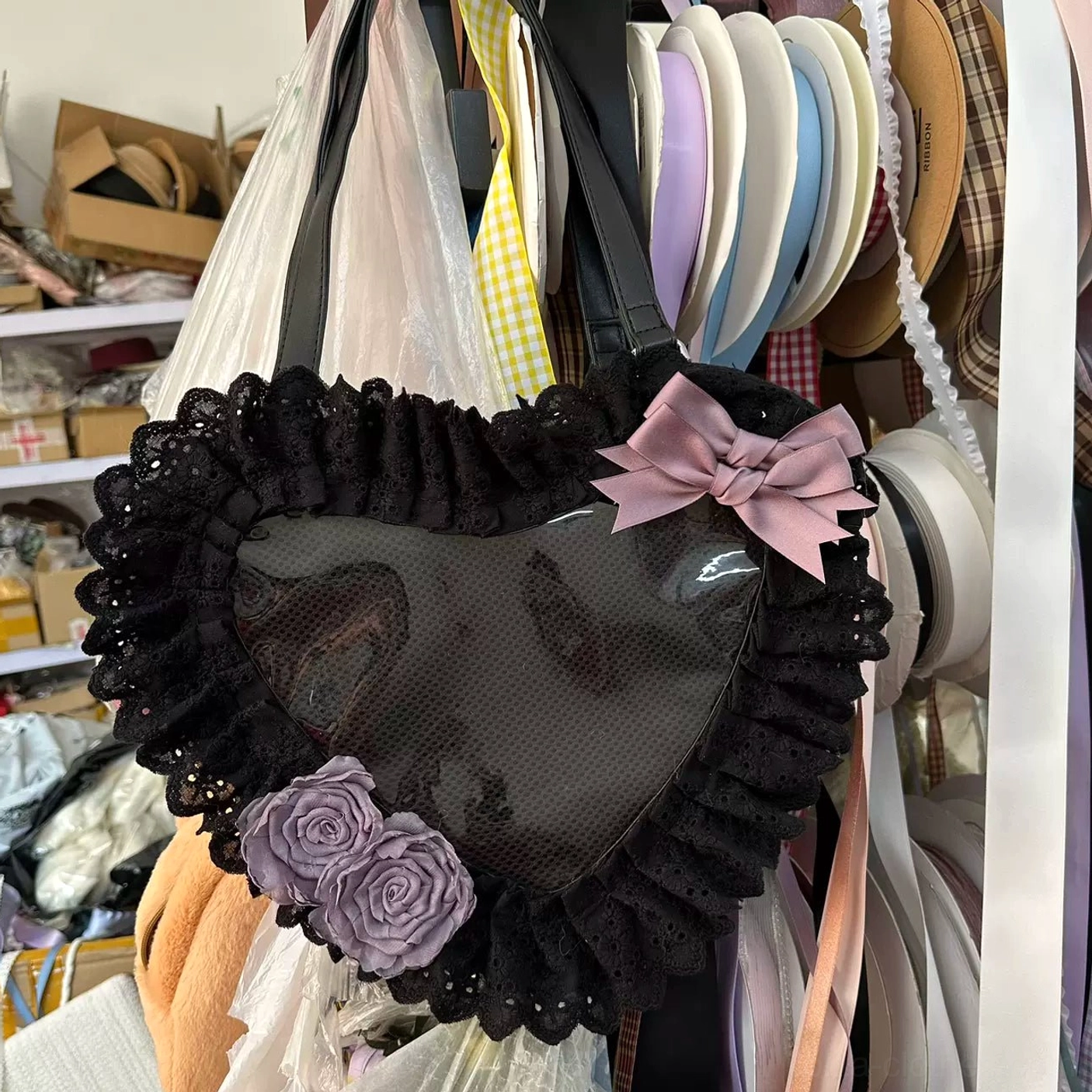 heart-shaped lolita bag with detailed lace embroidery and craftsmanship showcase product quality