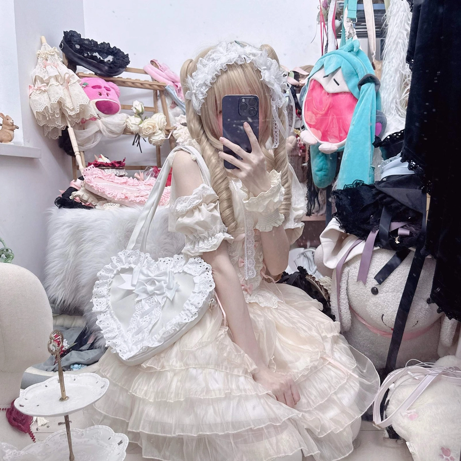 heart-shaped lolita handbag sizing information upper bottom length measurements reference