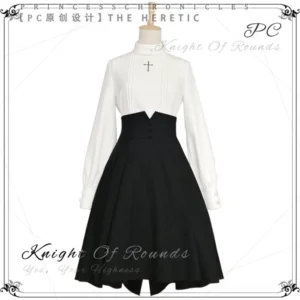 The Heretic black gothic lolita high-waist skirt front flat display mannequin white background asymmetric hem