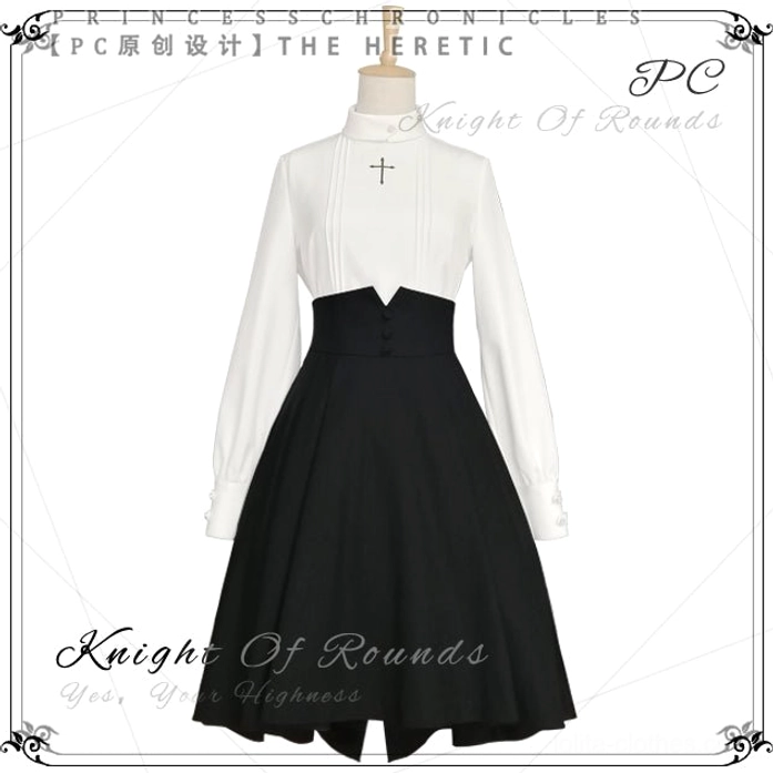 The Heretic black gothic lolita high-waist skirt front flat display mannequin white background asymmetric hem