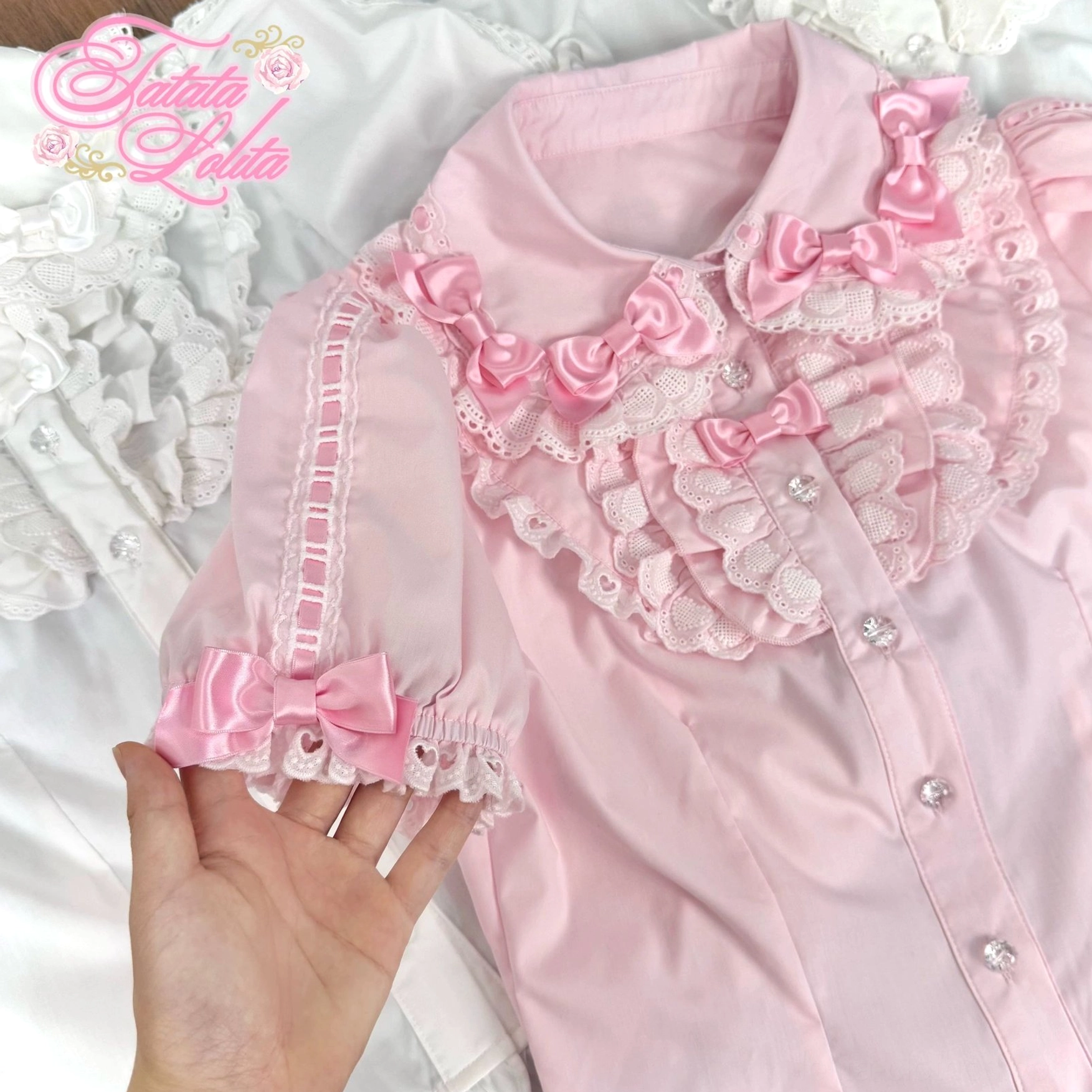 Hime bishop sleeve blouse for old school lolita coordinate featuring elegant puffed long sleeves, delicate chiffon construction, and refined tailoring for quintessential sweet lolita aesthetic