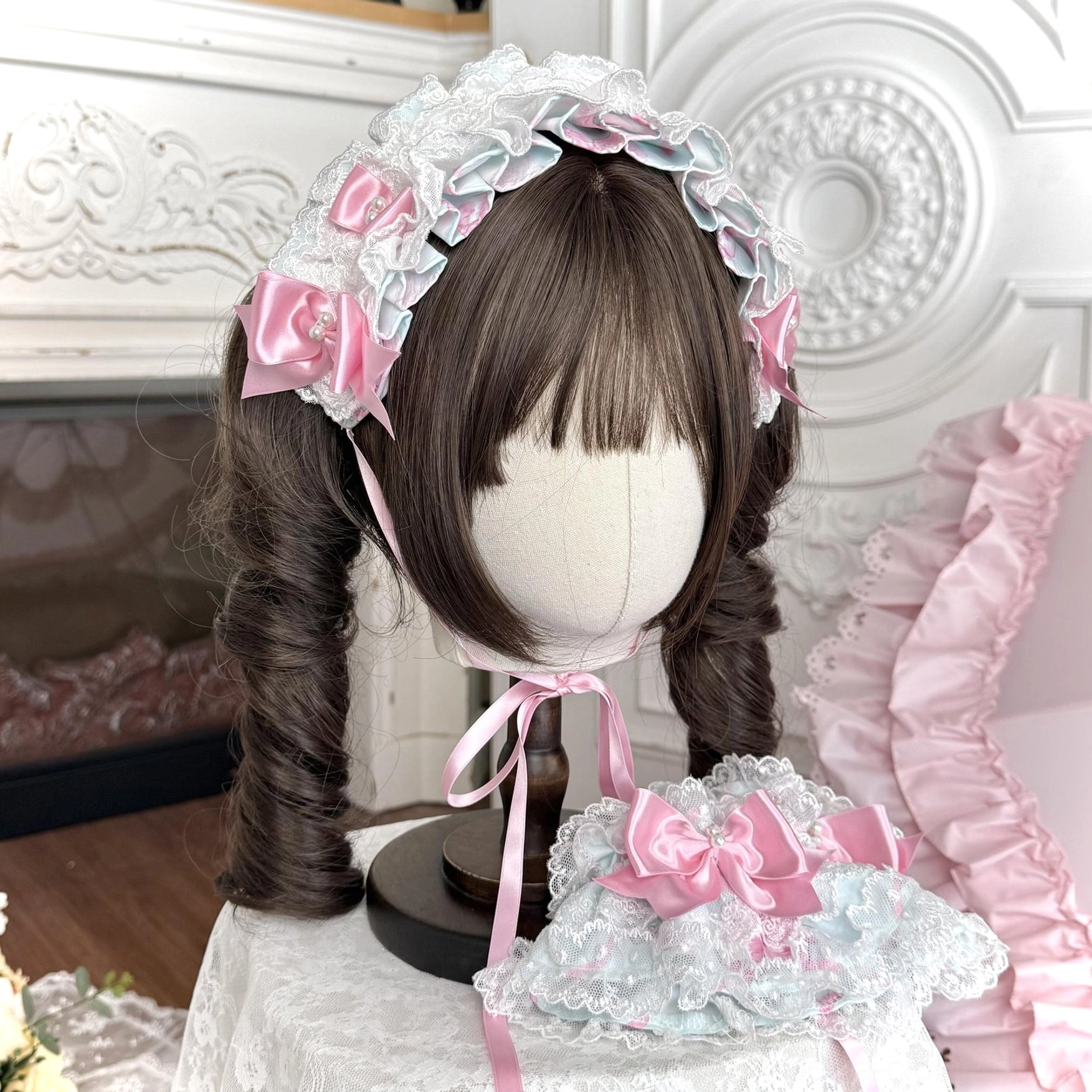 Hime bishop sleeve blouse in white for old school lolita coordinate showing romantic long sleeve construction, elegant shoulder ruching, and chiffon fabric drape for sweet lolita coordination