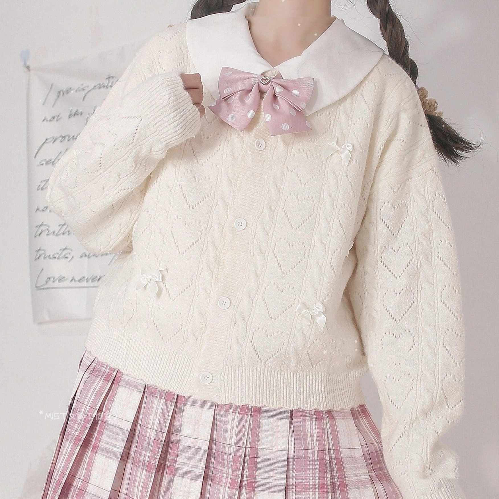 Hollow out long sleeve Lolita cardigan button closure detail, pilling-resistant arctic velvet fabric quality and construction