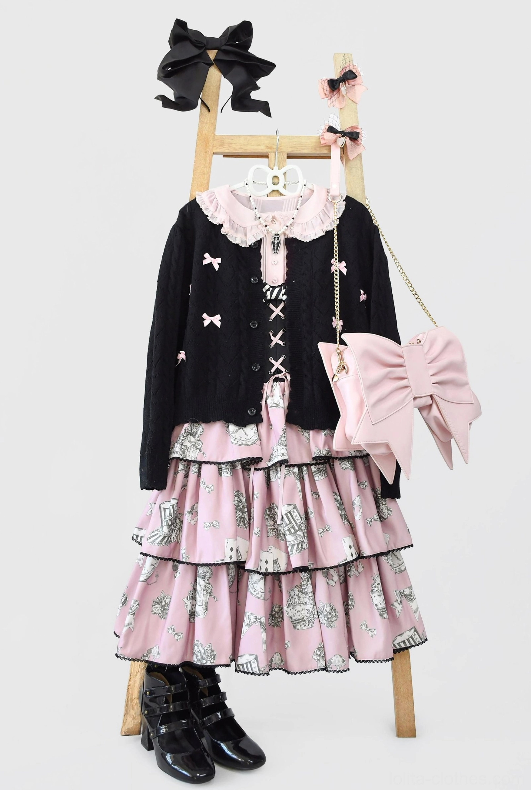 Multiple color options of hollow out long sleeve Lolita cardigan displayed together, multi-color palette showcase
