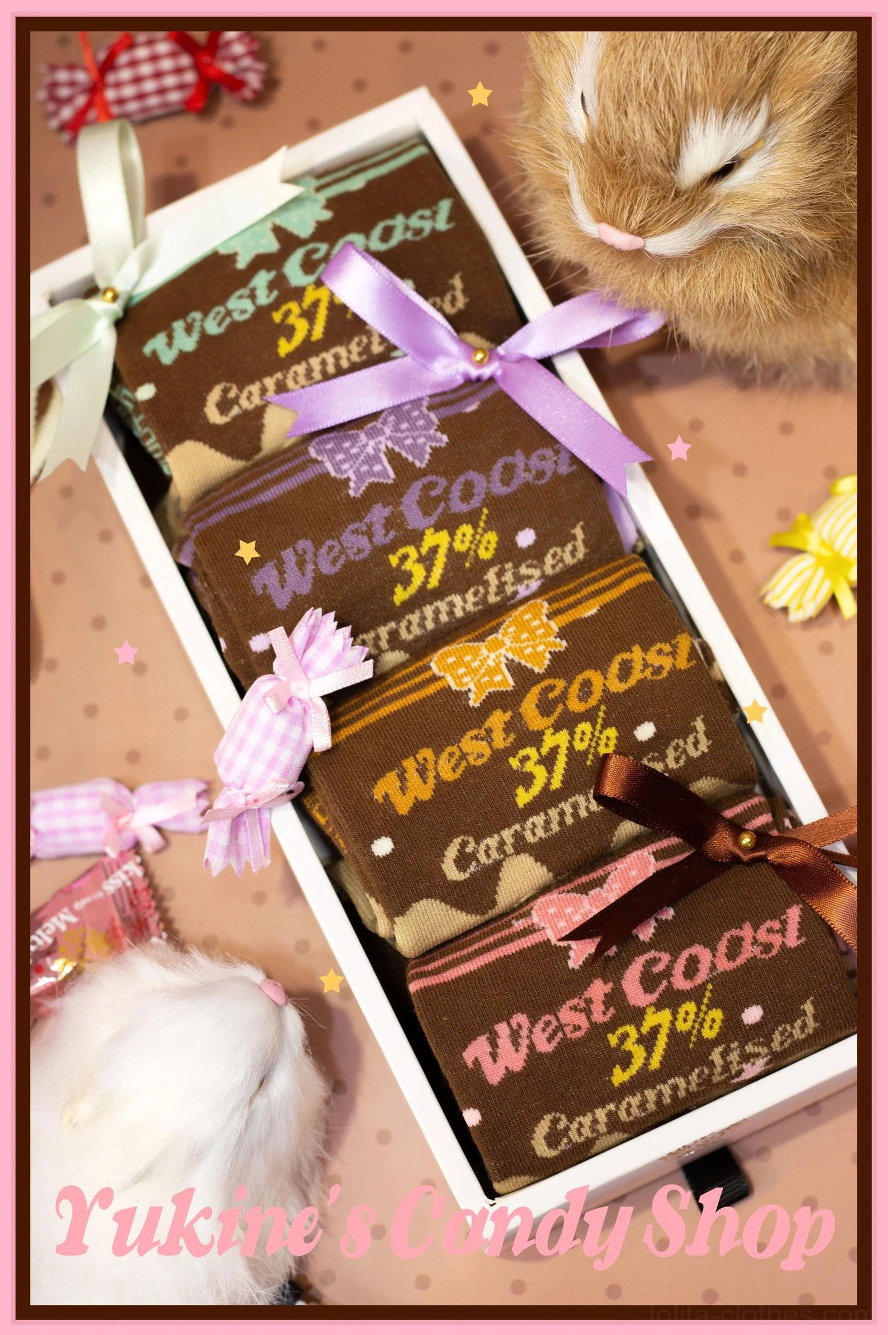 Honey yellow-chocolate lolita socks mid-calf variant with warm golden honey tones and chocolate brown accents