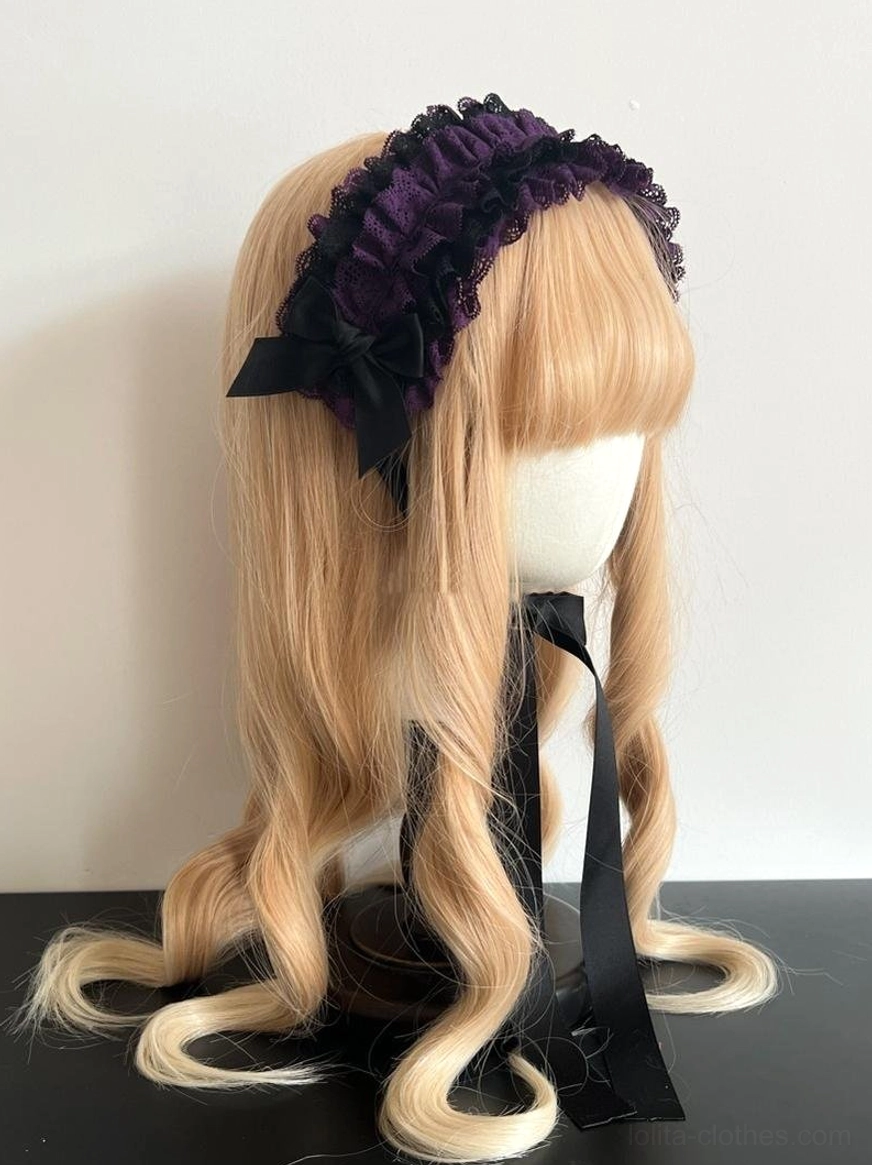Ivory coffee two-tone lace KC headdress flat lay overhead view, showing elegant color blocking and coordinating ribbon and bow elements