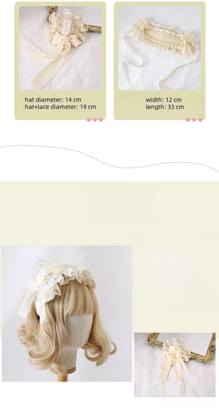 Ivory lace lolita complete headdress ensemble featuring all coordinating accessories for authentic aesthetic coordinate