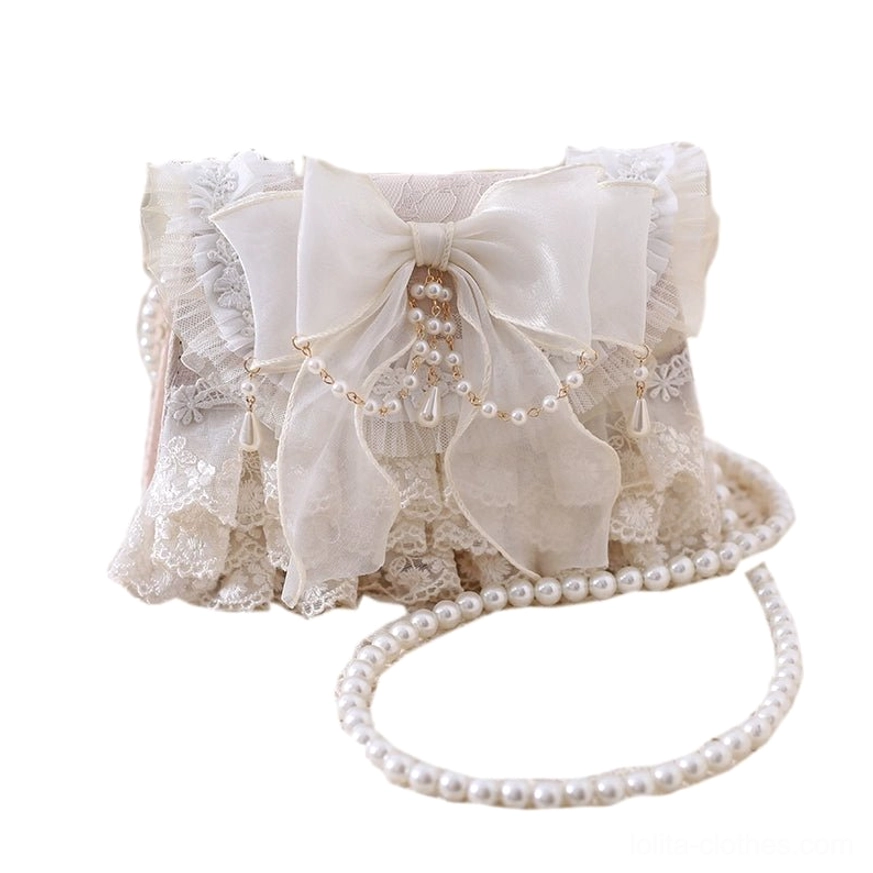 Complete ivory lolita tea party handbag with all chain options and hand strap versatile carrying styles showcase