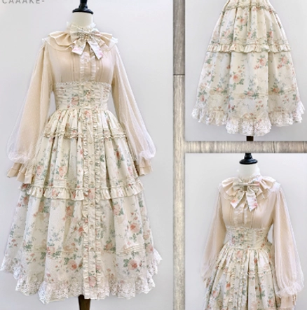 Ivory long sleeve lolita inner blouse elegant vintage silhouette chiffon yarn blend quality versatile wardrobe staple