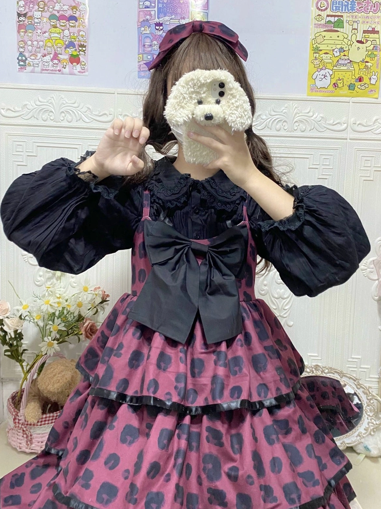 Ivory sweet lolita blouse long sleeve peter pan collar puff sleeves lace trim detail