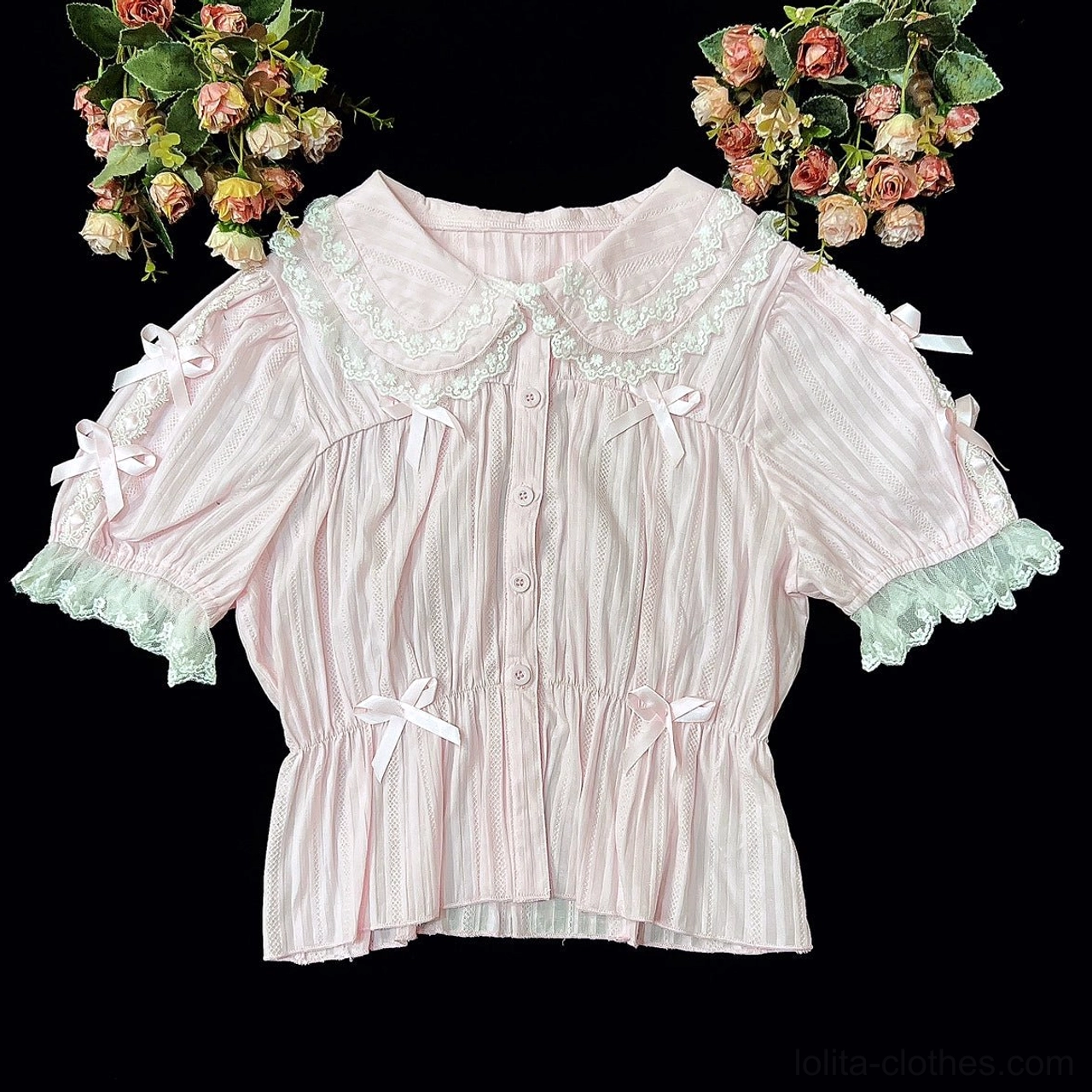 Ivory sweet lolita blouse short sleeve puff sleeves lace-trimmed doll collar feminine detail