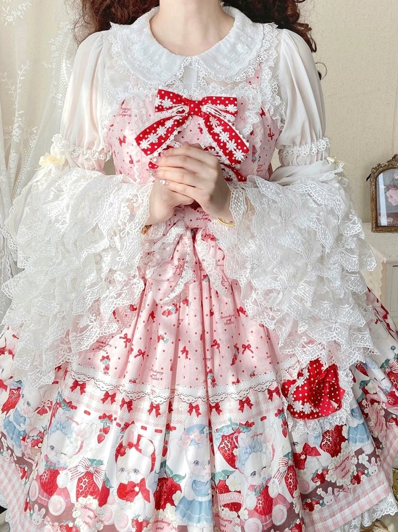 Ivory Sweet Lolita lace blouse hime sleeves ribbon cuff detail delicate lace trim finishing