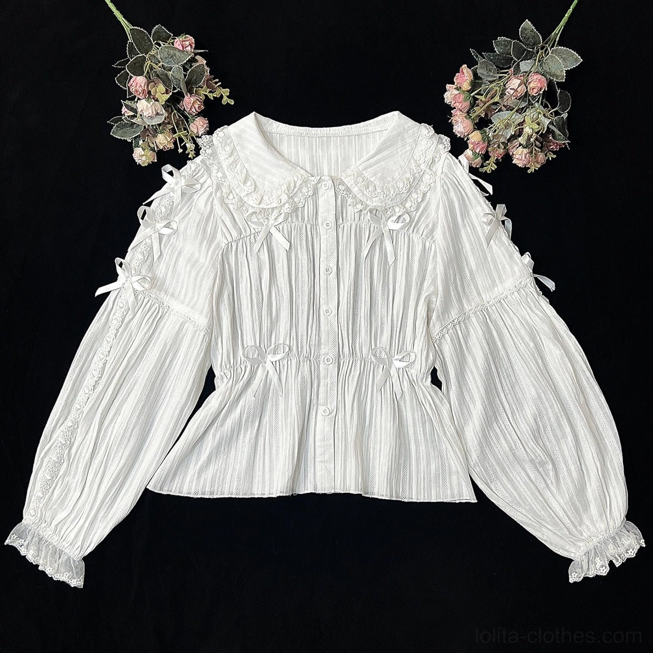 Ivory sweet lolita blouse long sleeve peter pan collar puff sleeves lace trim casual wear