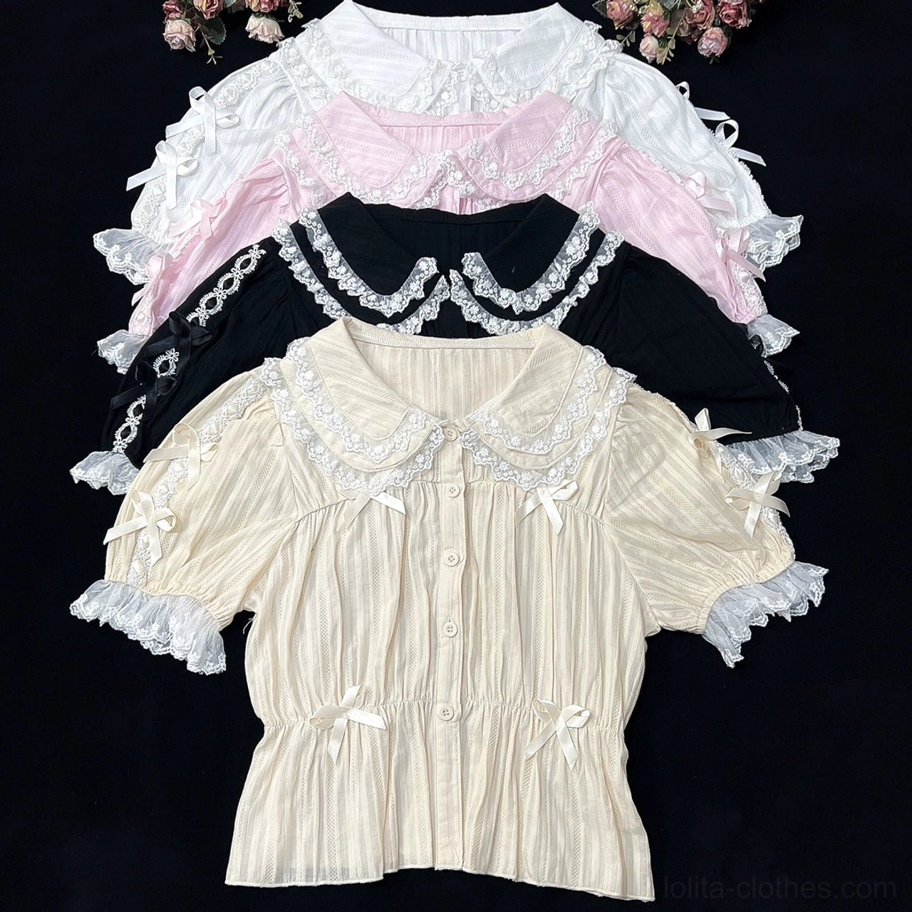 Ivory sweet lolita peter pan collar blouse long sleeve handmade quality detail lace trim
