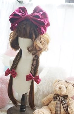 Jellyfish lolita wig color comparison showing natural black, caramel, maple sugar, and milk white tone variants side by side