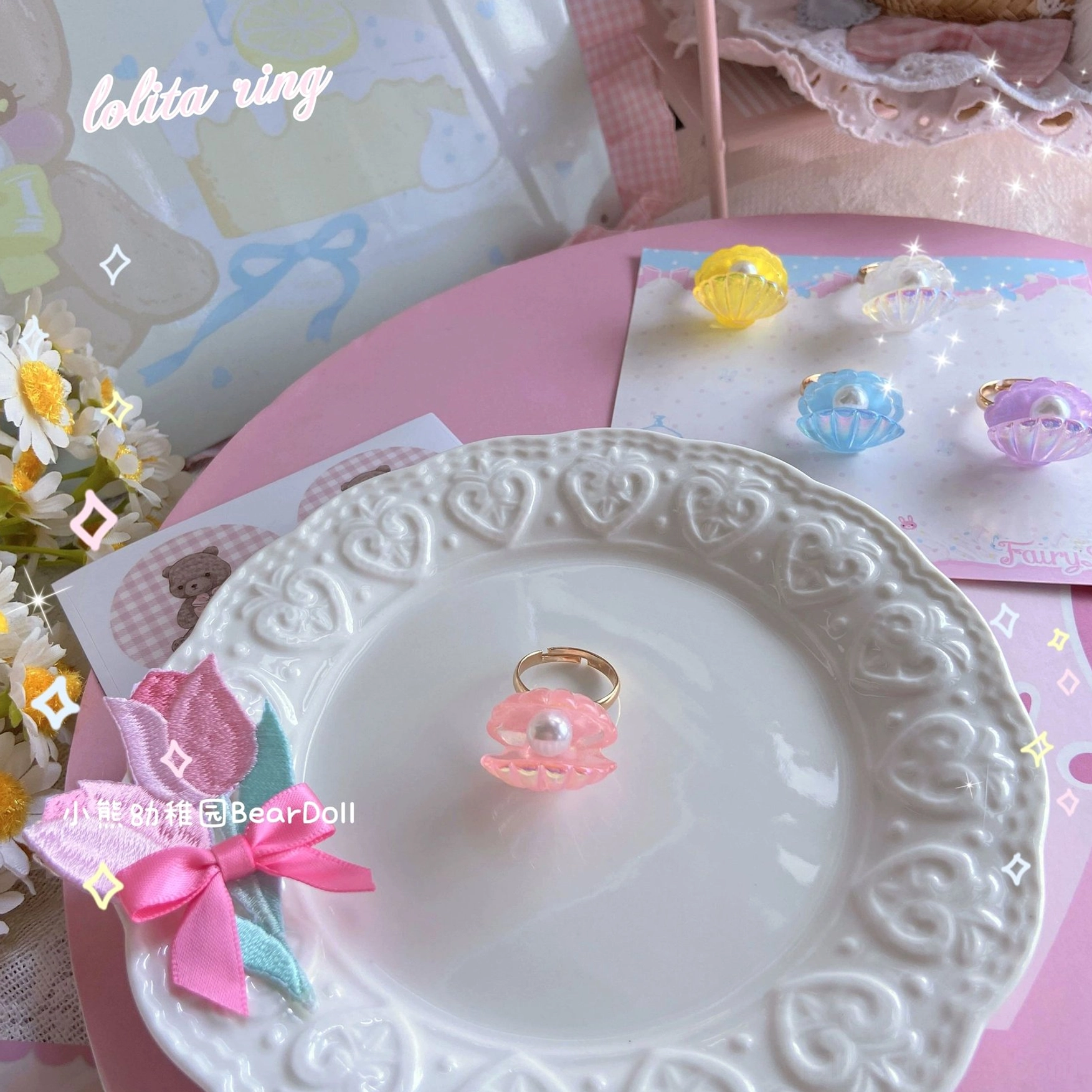 Kawaii cute resin Lolita ring charm product photography professional jewelry display