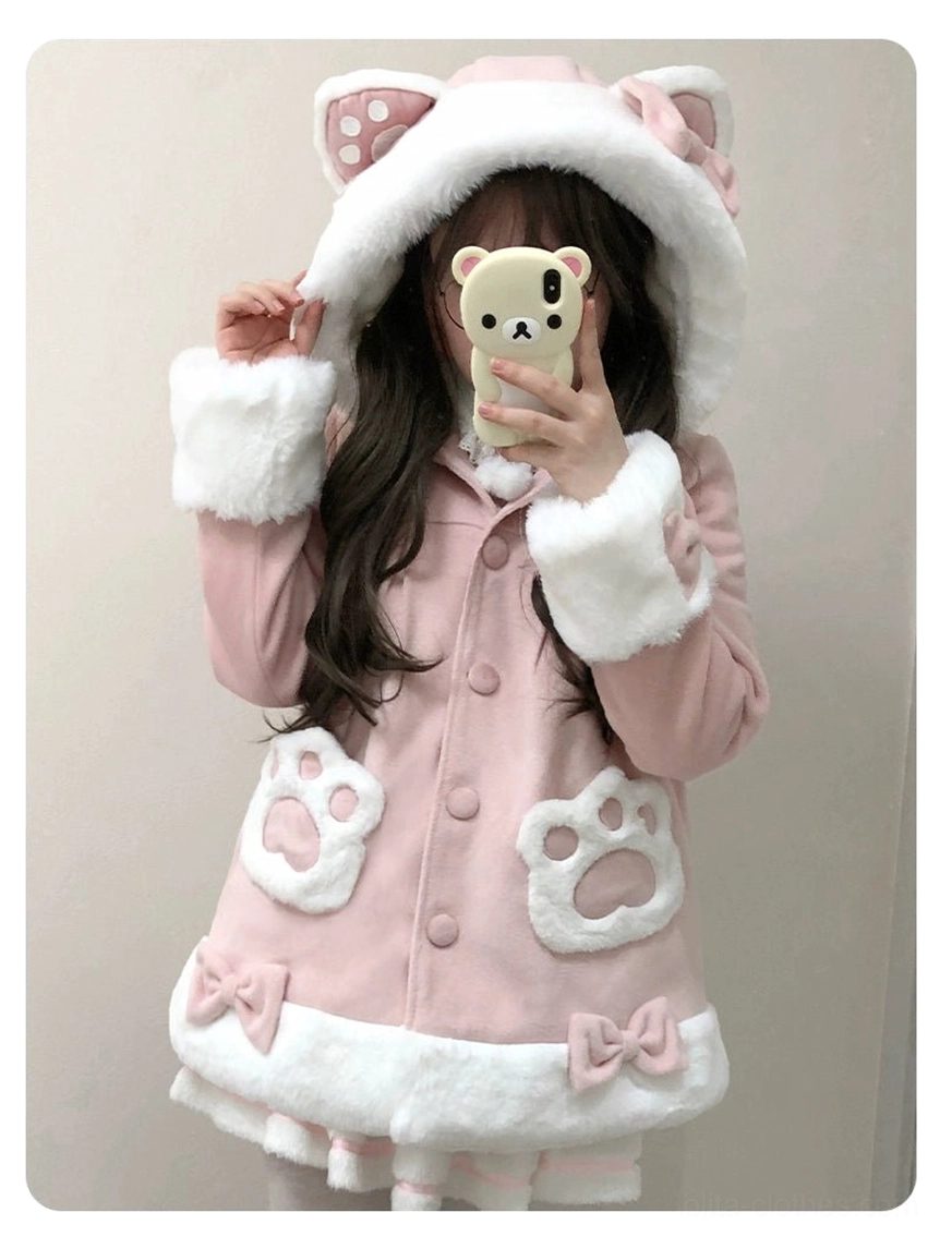 Kawaii lolita cat coat plush collection showcasing design versatility and quality construction details for cold weather sweet fashion