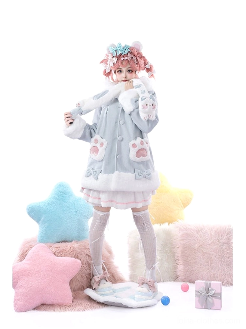 Kawaii lolita cat coat size chart and measurements in centimeters and inches for proper fit selection across S M L sizes