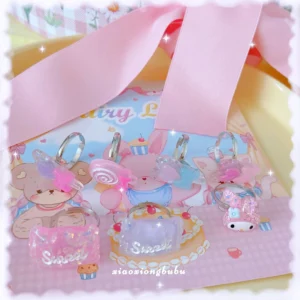Assorted Sweet Lolita adjustable resin rings with pastel bear bunny candy and heart charm designs