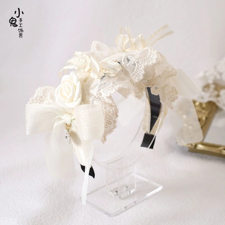 KC spring-loaded hair clip with anti-slip teeth technology in ivory lace design for secure lolita hair accessory styling