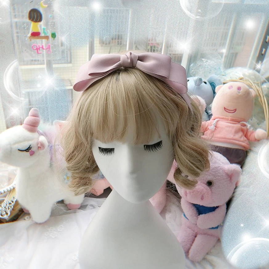Khaki color labeled sweet lolita hair bow clip KC matte satin fabric authentic color reference display