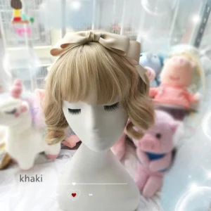 Khaki beige sweet lolita hair bow clip KC matte satin fabric neutral tone color display mannequin