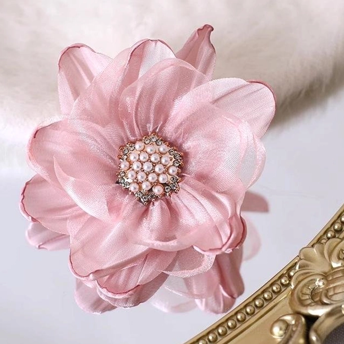 Korean pink stamen diamond organza flower lolita hair clip modern soft aesthetic