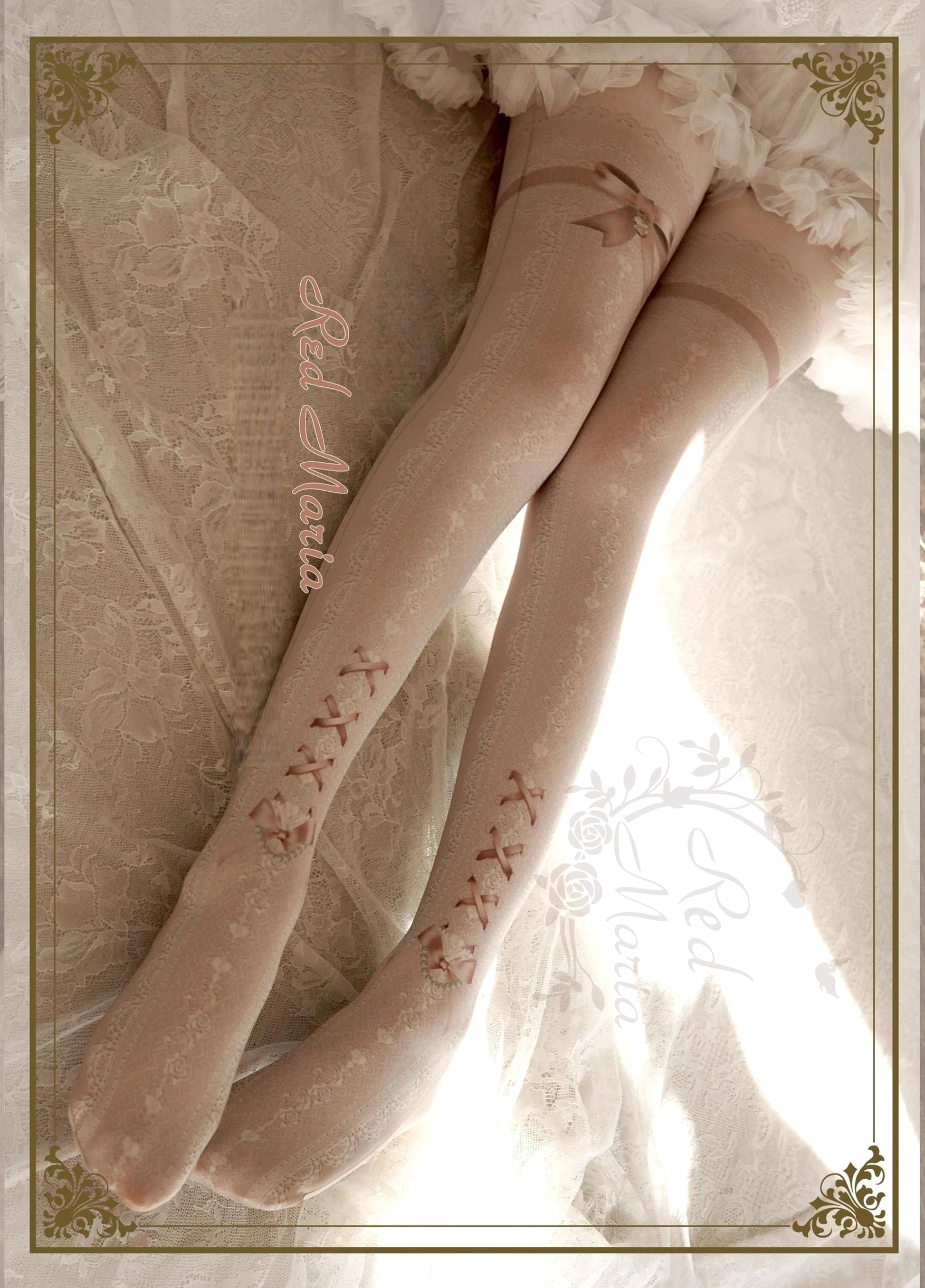 Lace bow 80D lolita pantyhose collection display multiple color variations premium quality