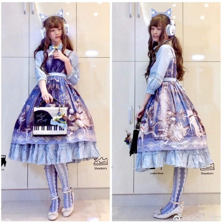 Lace bow 80D lolita over-the-knee tights digital printing technique precision showcase