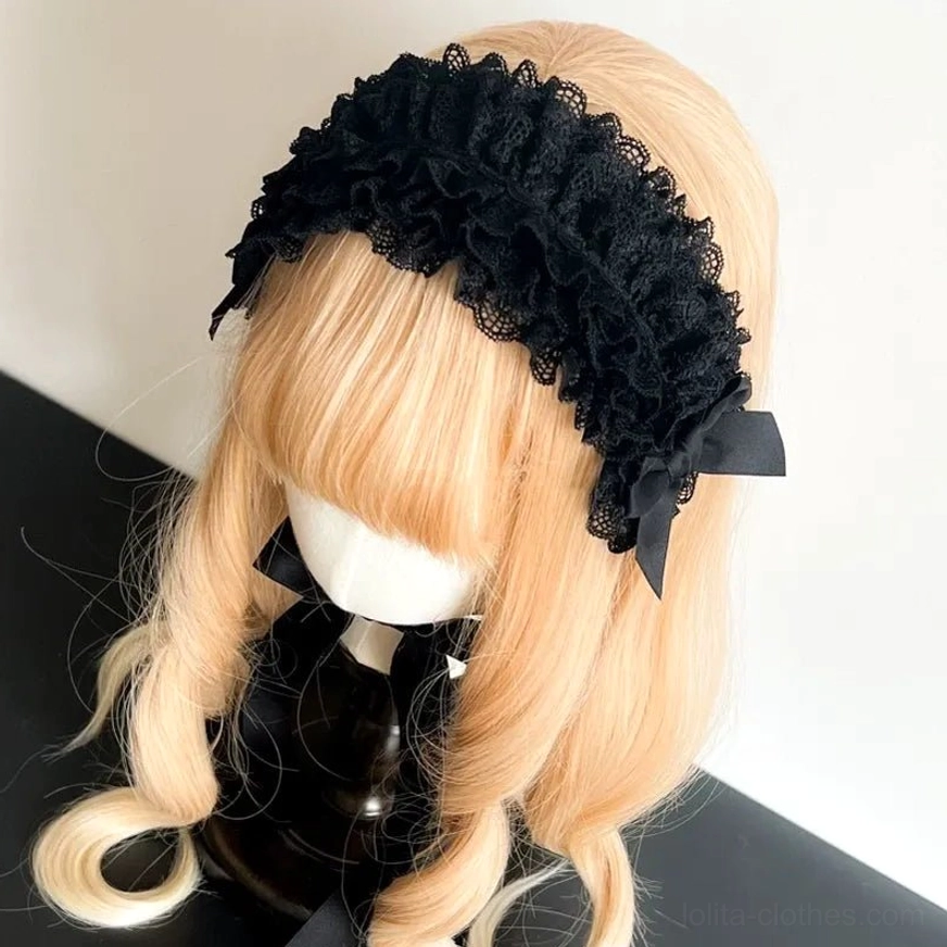 Multiple color options of lace KC headdress displayed side by side, showcasing available color palette from cream to deep purple tones