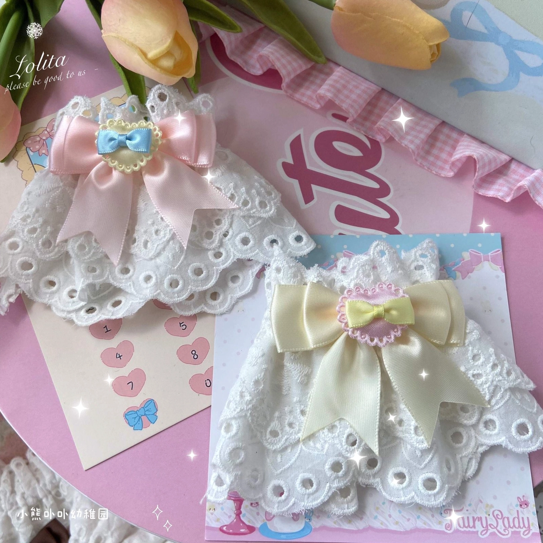 lace wrist cuff collection showcase multiple color variations heart bow designs sweet lolita accessories