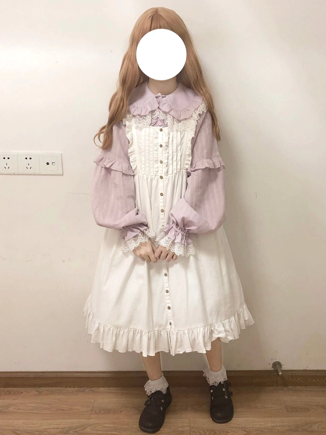 Lavender Purple Sweet Lolita Long-Sleeve Blouse Ruffled Bishop Sleeves Vintage Frame Photography