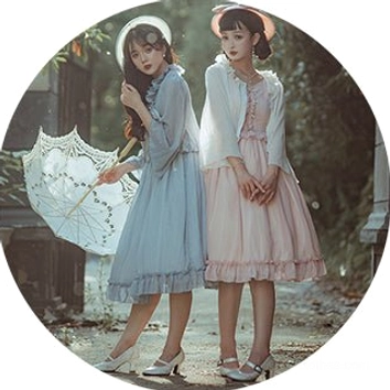 Layered lolita styling featuring Rhine riverside cardigan worn over coordinating pieces, demonstrating versatile overlay options and romantic ruffled silhouette for various occasions